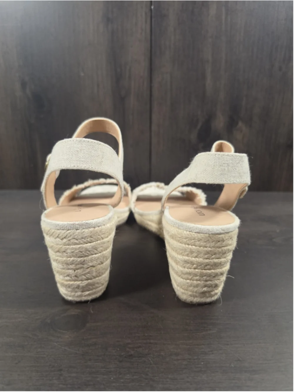 Lucky Brand Gold Beige Linen Wedge Espadrille Platform Sandals 10 M